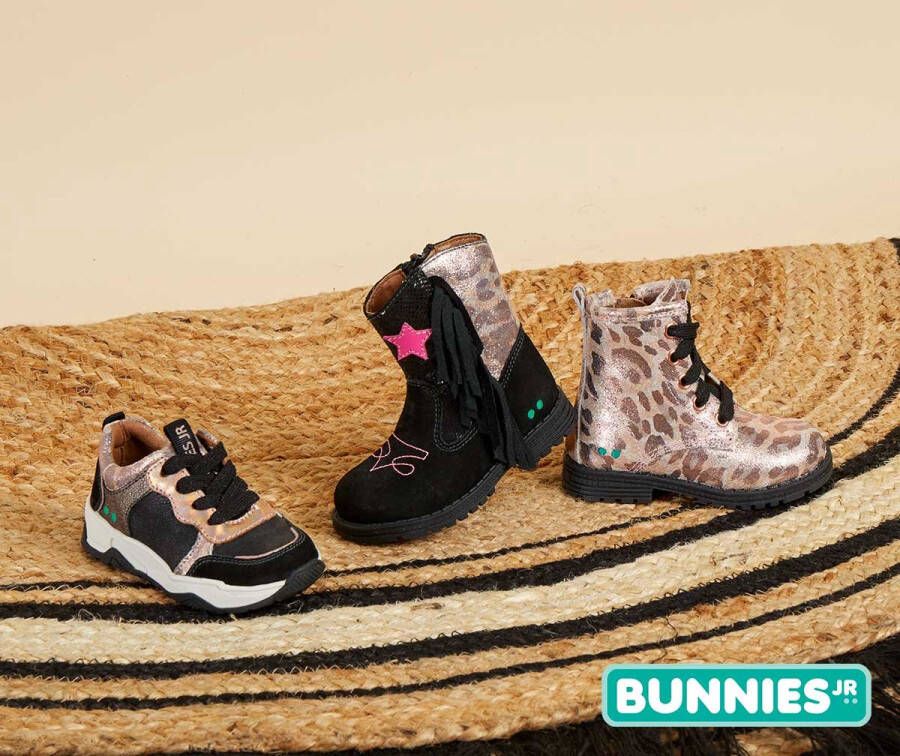 BunniesJR Bunnies JR Thijs Trots Meisjes Biker Boots Roze Print Leer Veters