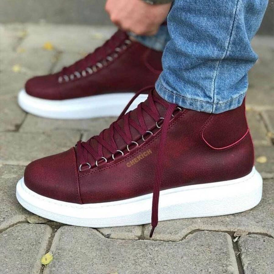 Chekich Heren Sneaker bordeaux hoge sneakers schoenen comfortabele CH258