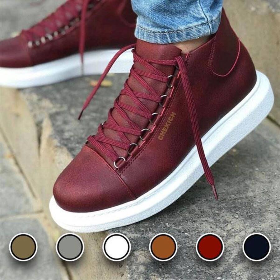 Chekich Heren Sneaker bordeaux hoge sneakers schoenen comfortabele CH258