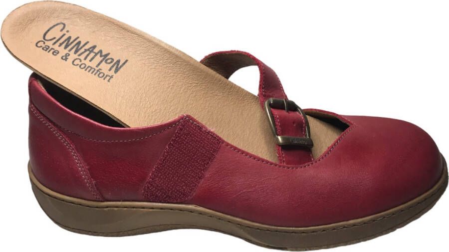 cinnamon Velcro lederen comfort ballerina Tilda Rood