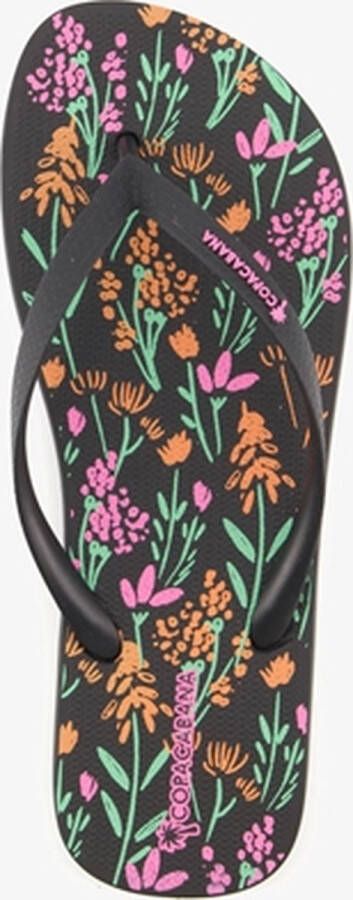 Copacabana dames teenslippers met bloemenprint Zwart