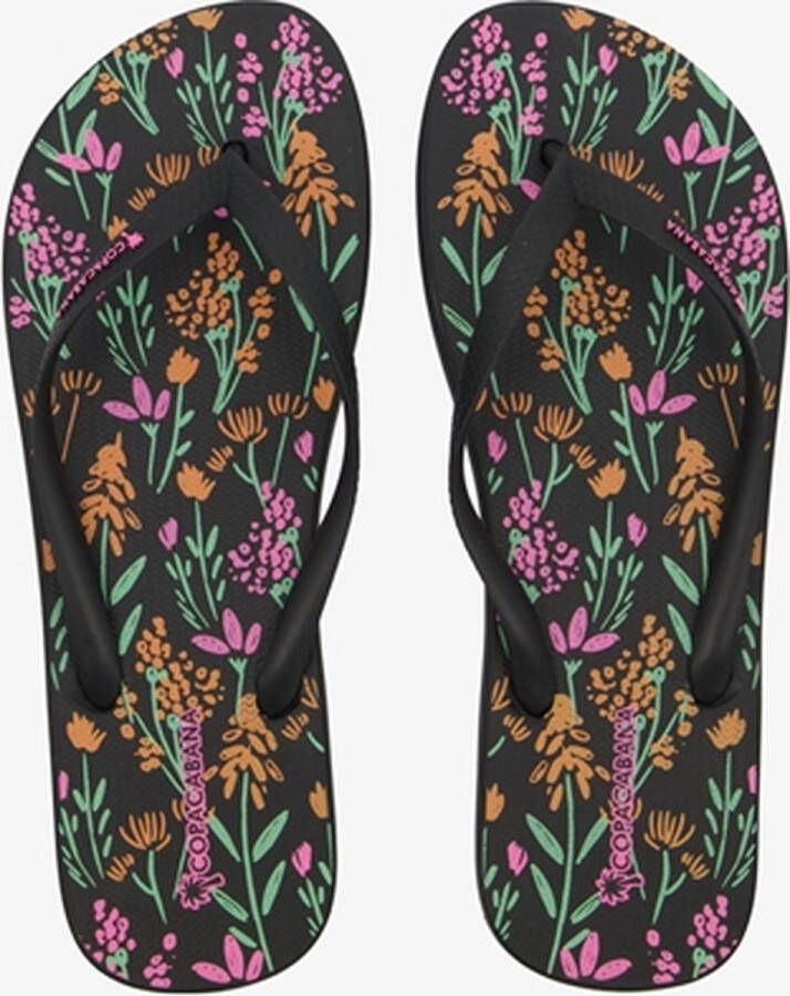 Copacabana dames teenslippers met bloemenprint Zwart