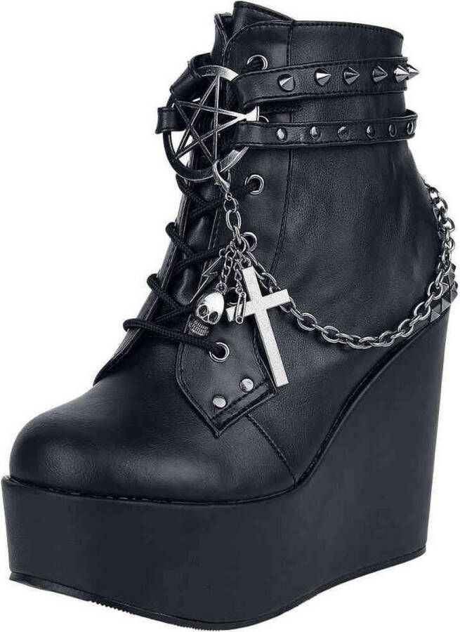 Demonia Poison-101 Ankle wedge boots with chain and charms black matt