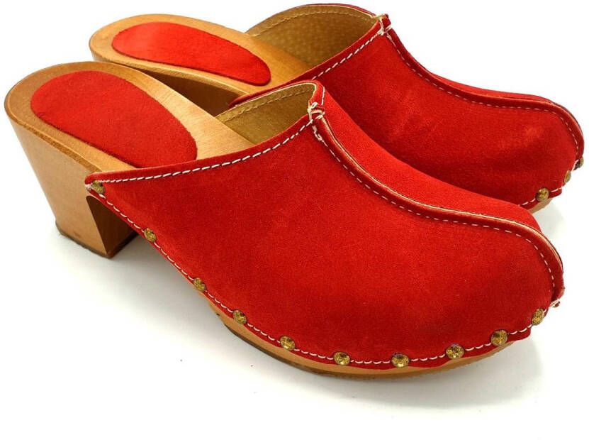 DINA Heels rood dames clogs suede