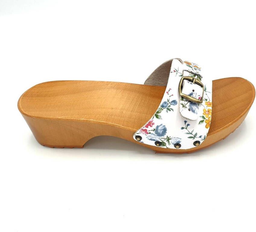 DINA sandalen bloemetjes print met leren band voor dames (kleppers)