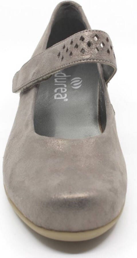 Durea 5735 Taupe Pump klittenband sluiting nubuck Wijdte H