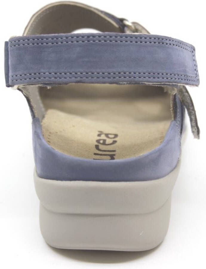 Durea 7376 216 0191 Jeansblauwe dames sandalen met klittenband sluiting