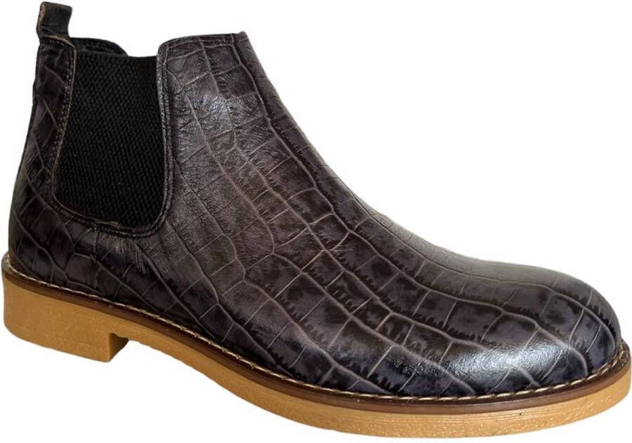 Chelsea boots- Heren schoenen- Exclusief mannen laarzen 507- Leather- Zwart met grijs
