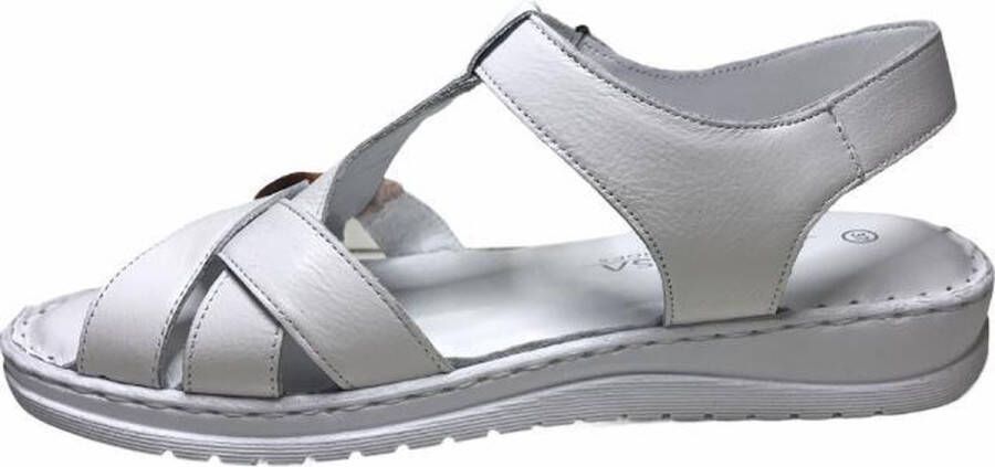 Manlisa velcro 3 kruisjes platte lederen comfort sandalen S147-20-1725 wit