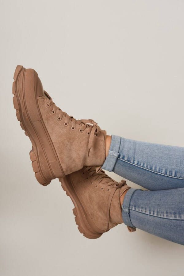 Romy hoge sneakers | Schoenen dames | Basic | Trendy | Sportief | Zachte stof | Hoge zool | Kleur Bruin - Foto 2