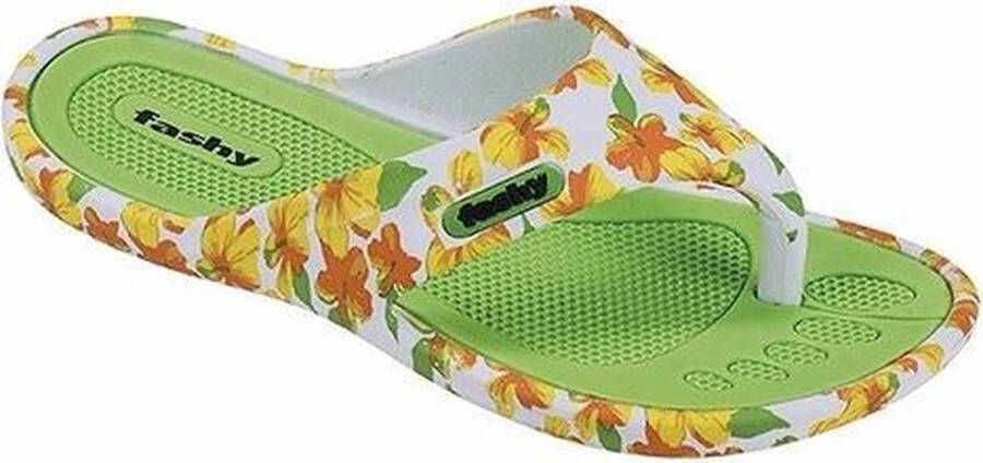 Fashy Dames teenslippers met groene bloemen