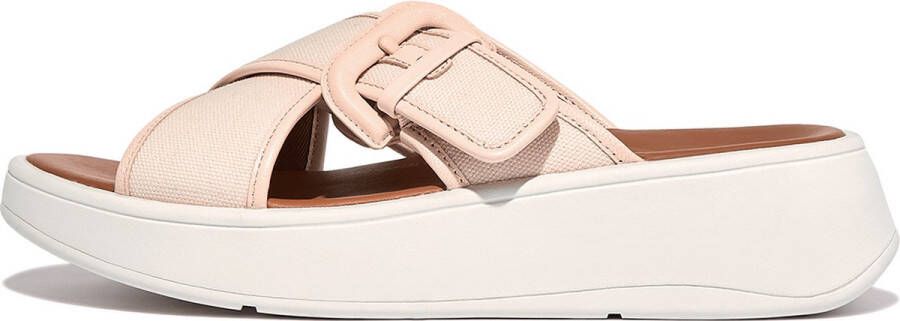 FitFlop F-Mode Buckle Canvas Flatform Cross Slides ROZE