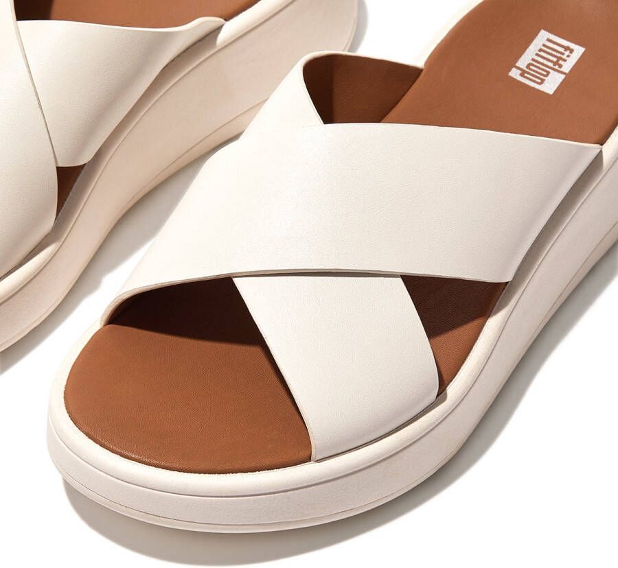 FitFlop F-mode Leather Flatform Cross Slippers Beige Vrouw - Foto 8