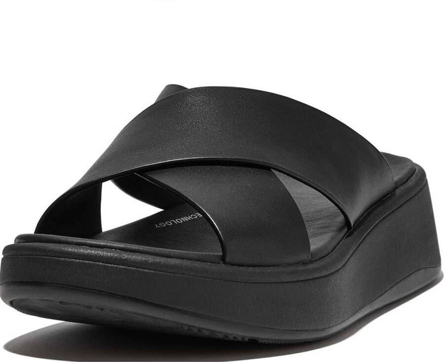 FitFlop F-Mode Leather Flatform Cross Slides ZWART - Foto 3