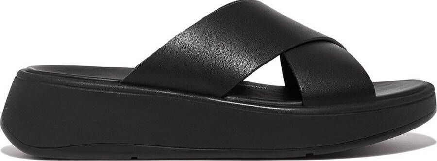 FitFlop F-Mode Leather Flatform Cross Slides ZWART - Foto 7