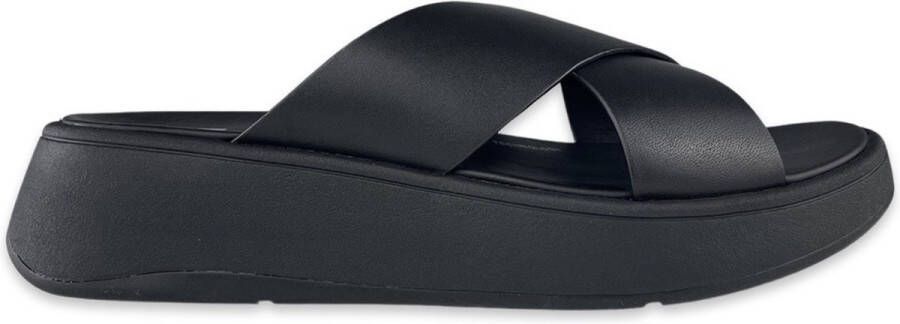 FitFlop F-Mode Leather Flatform Cross Slides ZWART - Foto 9