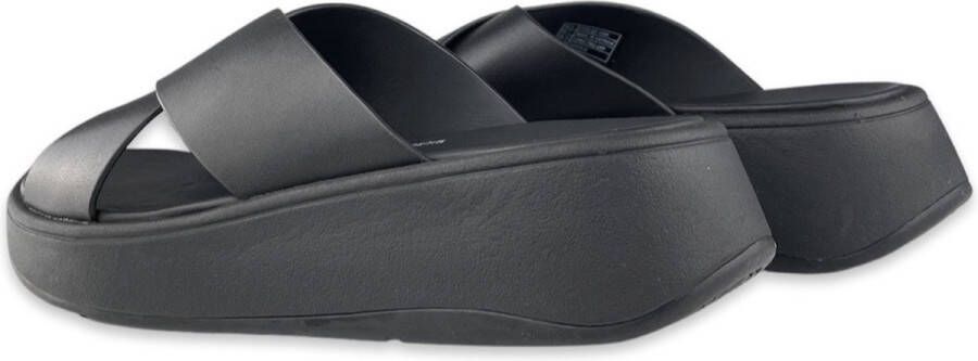 FitFlop F-Mode Leather Flatform Cross Slides ZWART - Foto 10