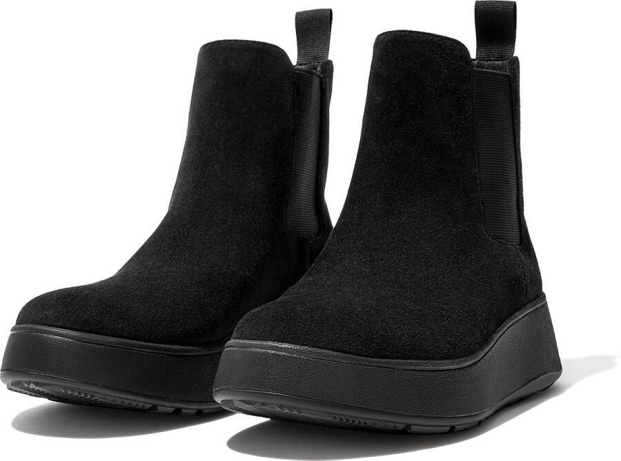 FitFlop F-Mode Suede Flatform Chelsea Boots ZWART