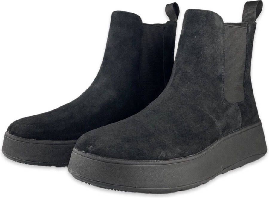 FitFlop F-Mode Suede Flatform Chelsea Boots ZWART