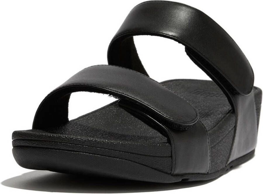 FitFlop Lulu Adjustable Leather Slides ZWART