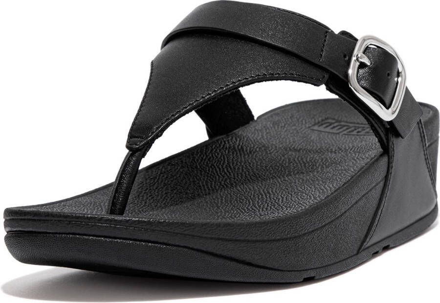 FitFlop Lulu Adjustable Toe Post Leather ZWART