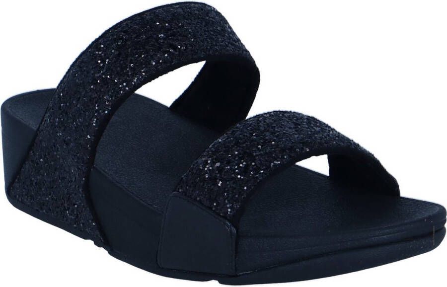 FitFlop Lulu Slide Glitter Sandalen zwart Textiel