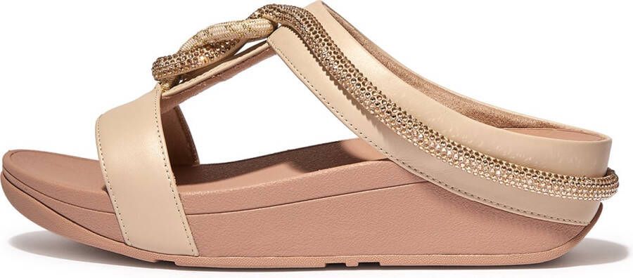 FitFlop Slipper Fino Crystal Cord Stone Beige Leer