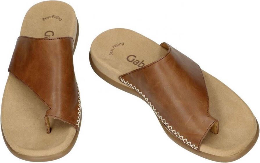 Gabor Cognac Leren Sandalen Platte Ronde Neus Brown Dames - Foto 14