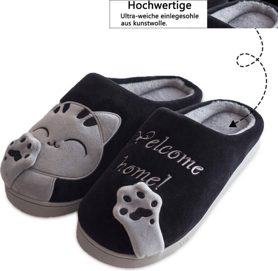 Geweo Home Sloffen Pantoffels Open Sloffen Koraal Fleece Pantoffels Dames Antislip Leuk Katje Kerstmis Kerstfeest Christmas Gift Grijs