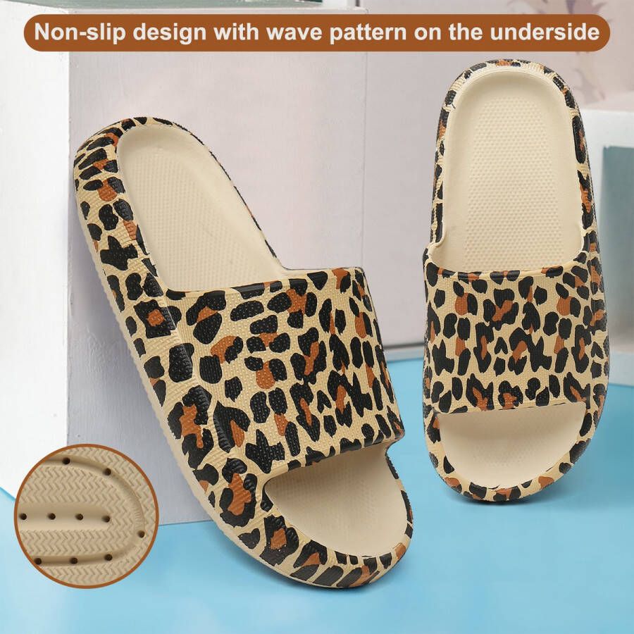 Geweo Slippers Heren Dames EVA Badslippers Unisex Verdikte Lichtgewicht Super Zacht aan je Voeten Anti-Slip en Stevig Voetbed Anti-lawaai Luipaard print