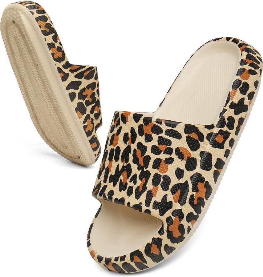 Geweo Slippers Heren Dames EVA Badslippers Unisex Verdikte Lichtgewicht Super Zacht aan je Voeten Anti-Slip en Stevig Voetbed Anti-lawaai Luipaard print