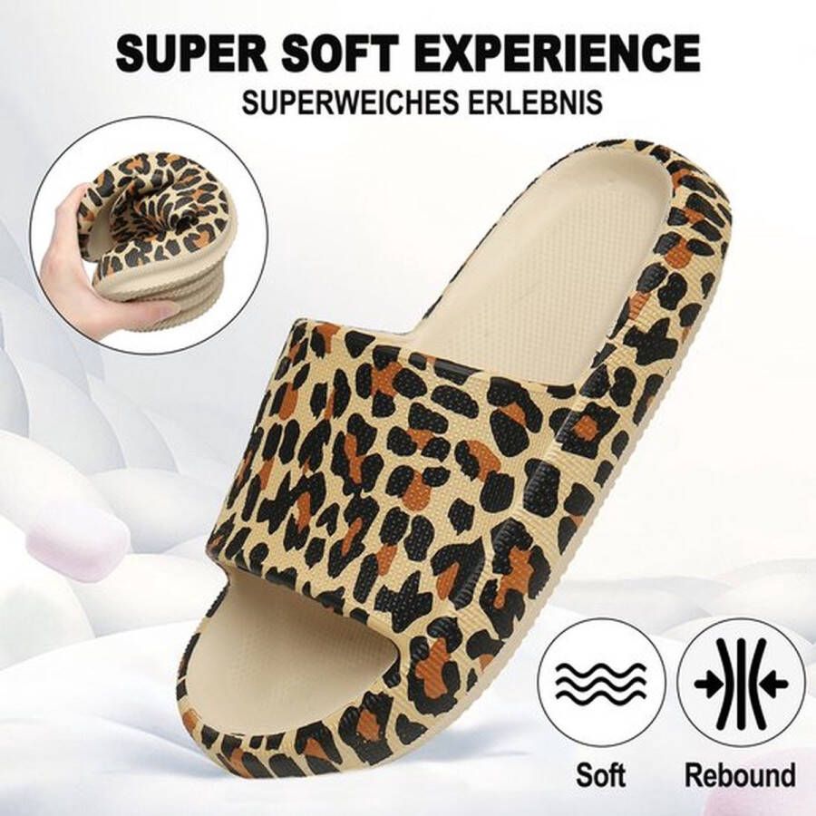 Geweo Slippers Heren Dames EVA Badslippers Unisex Verdikte Lichtgewicht Super Zacht aan je Voeten Anti-Slip en Stevig Voetbed Anti-lawaai Luipaard print