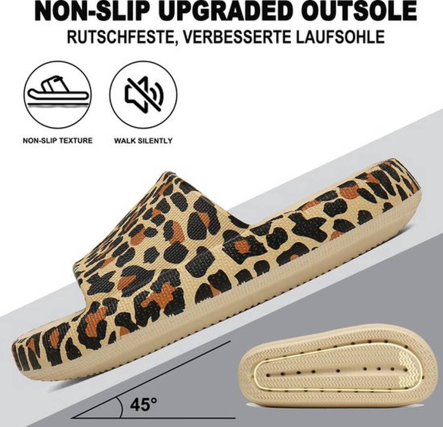 Geweo Slippers Heren Dames EVA Badslippers Unisex Verdikte Lichtgewicht Super Zacht aan je Voeten Anti-Slip en Stevig Voetbed Anti-lawaai Luipaard print