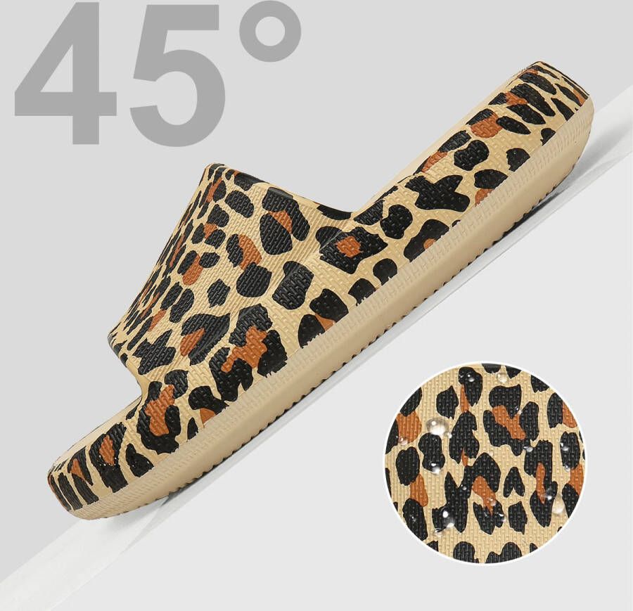 Geweo Slippers Heren Dames EVA Badslippers Unisex Verdikte Lichtgewicht Super Zacht aan je Voeten Anti-Slip en Stevig Voetbed Anti-lawaai Luipaard print