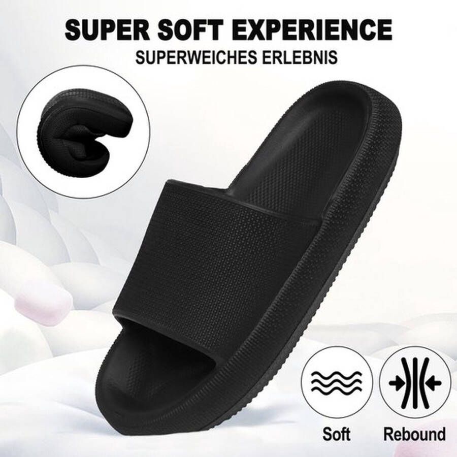 Geweo Slippers Heren Dames EVA Badslippers Unisex Verdikte Lichtgewicht Super Zacht aan je Voeten Anti-Slip en Stevig Voetbed Anti-lawaai Zwart