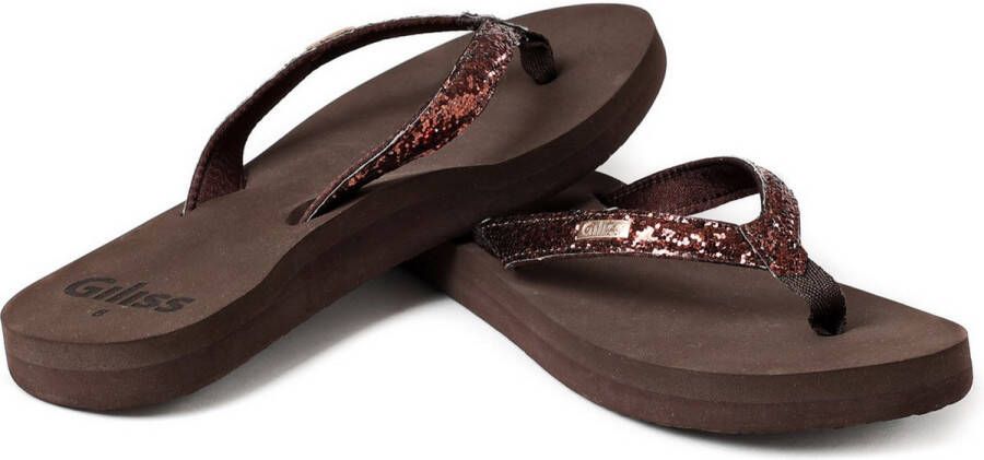 Giliss Fashion Giliss Slippers Crystal serie Espresso bruin & Sangria rood strap - Foto 3