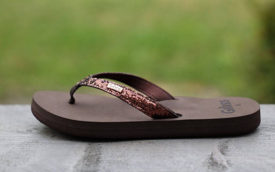 Giliss Fashion Giliss Slippers Crystal serie Espresso bruin & Sangria rood strap - Foto 4