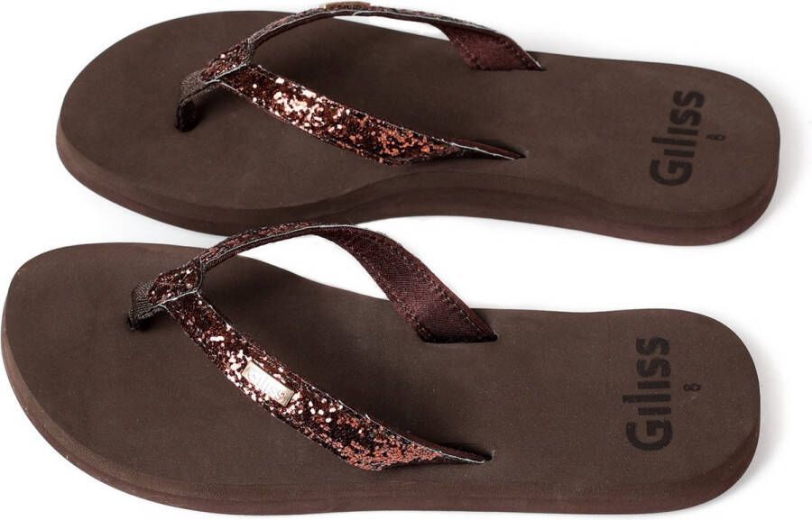 Giliss Fashion Giliss Slippers Crystal serie Espresso bruin & Sangria rood strap - Foto 5