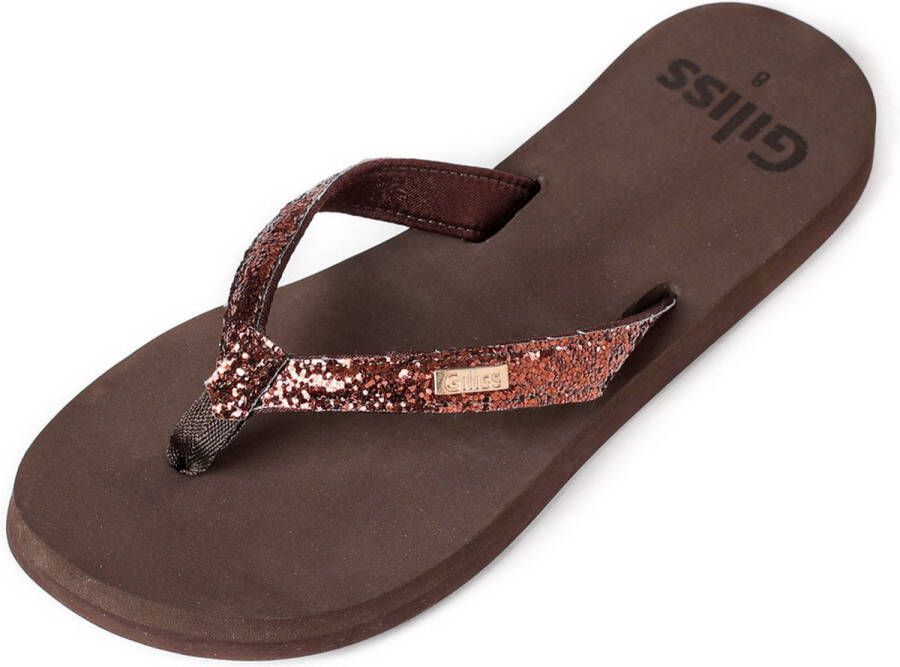 Giliss Fashion Giliss Slippers Crystal serie Espresso bruin & Sangria rood strap - Foto 6