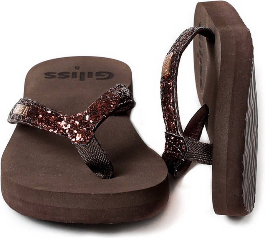 Giliss Fashion Giliss Slippers Crystal serie Espresso bruin & Sangria rood strap - Foto 7