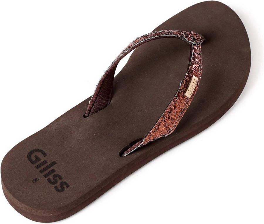 Giliss Fashion Giliss Slippers Crystal serie Espresso bruin & Sangria rood strap - Foto 9