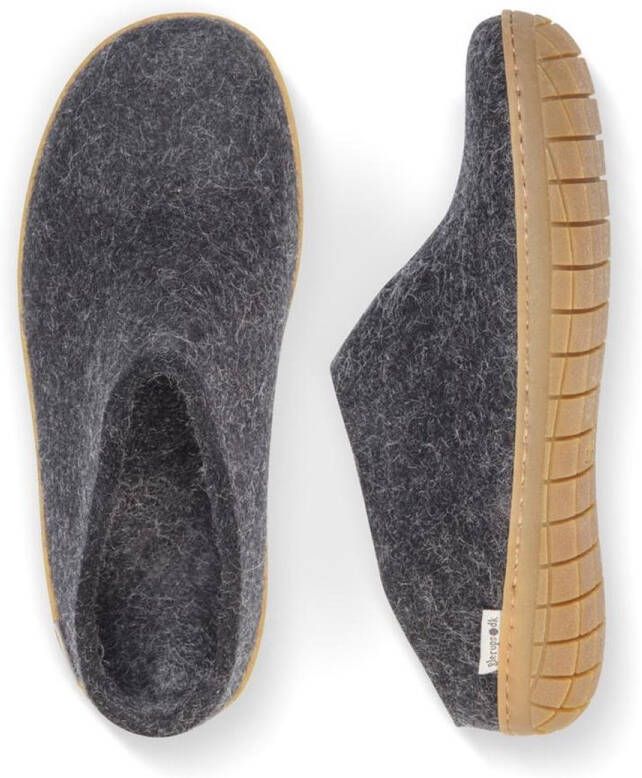 Glerups Slipper met rubber zool-Zwart