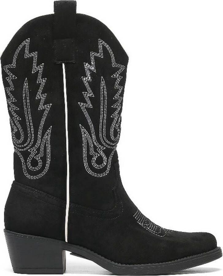 Goedkopeschoenen.com Smile Favorites Dames Cowboylaarzen met Hak Zwart Suedine