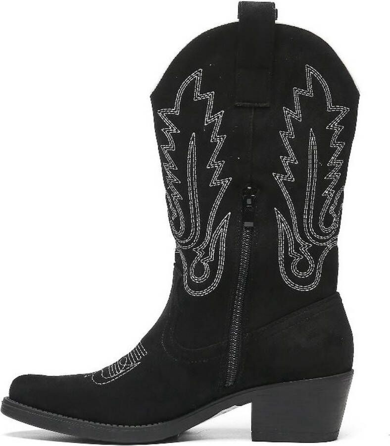 Goedkopeschoenen.com Smile Favorites Dames Cowboylaarzen met Hak Zwart Suedine