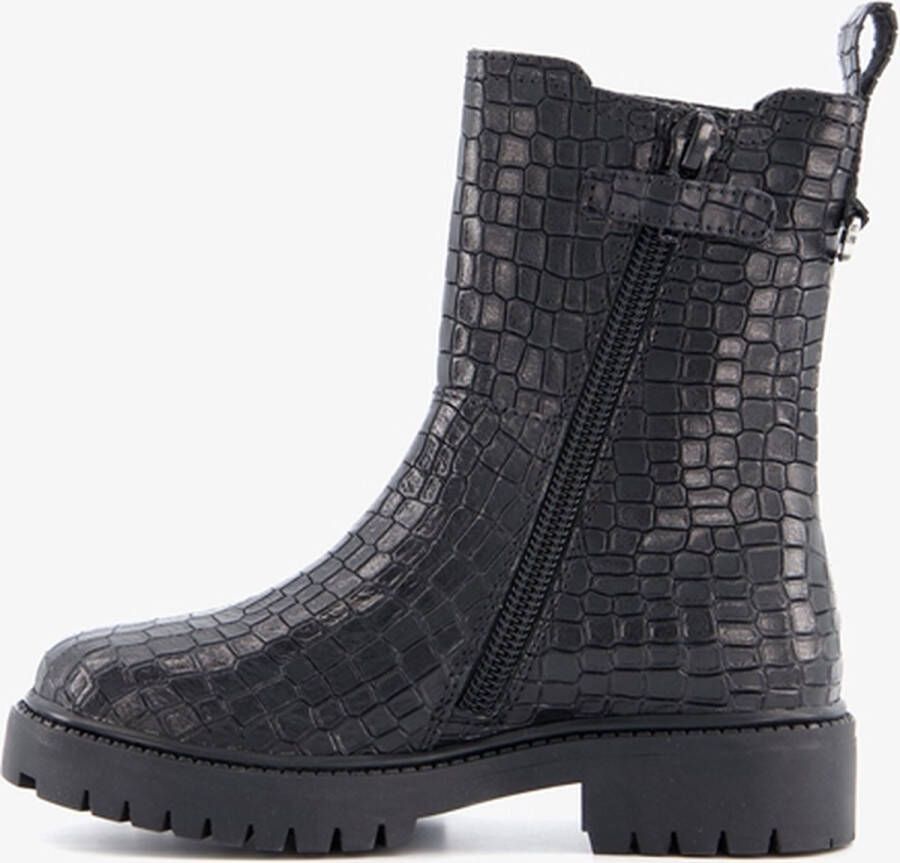 Groot leren meisjes chelsea boots met crocoprint Zwart