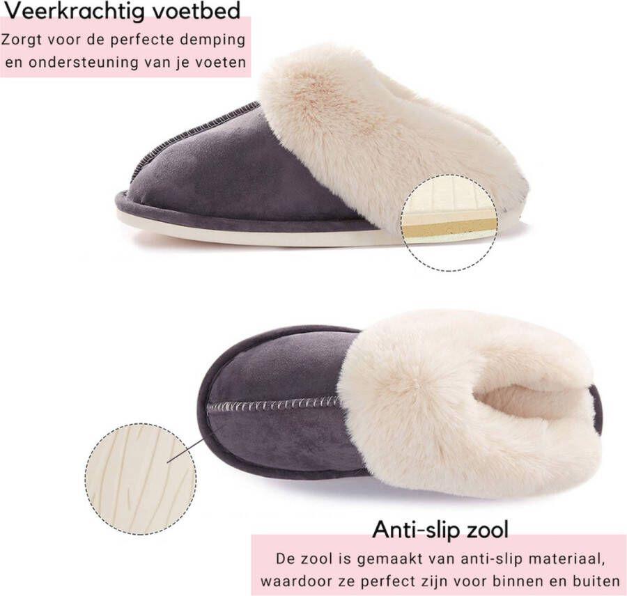 Heavency® Pantoffels en Fluffy Open Sloffen met Pluche Voering Antislip Zool – Heavency ® Grijs - Foto 2