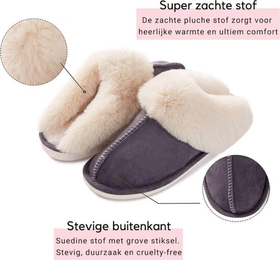 Heavency® Pantoffels en Fluffy Open Sloffen met Pluche Voering Antislip Zool – Heavency ® Grijs - Foto 6