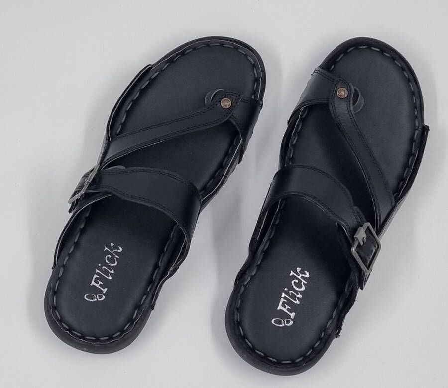 Hitman Schoenen FLICK Heren Slippers Heren Teenslippers Echt Leer Zwart