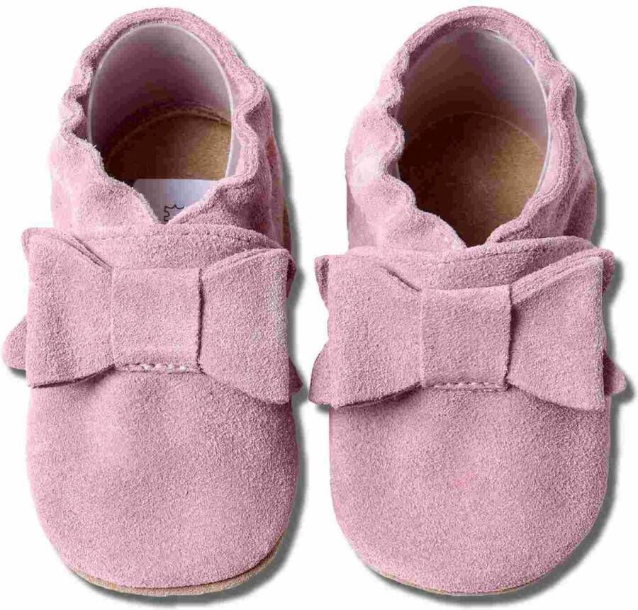 Hobea babyslofjes suede roze met strik