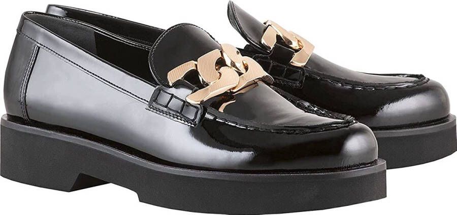 Högl Stacy Damesloafer met Geribbelde Zolen en Gouden Kettingaccent Black Dames